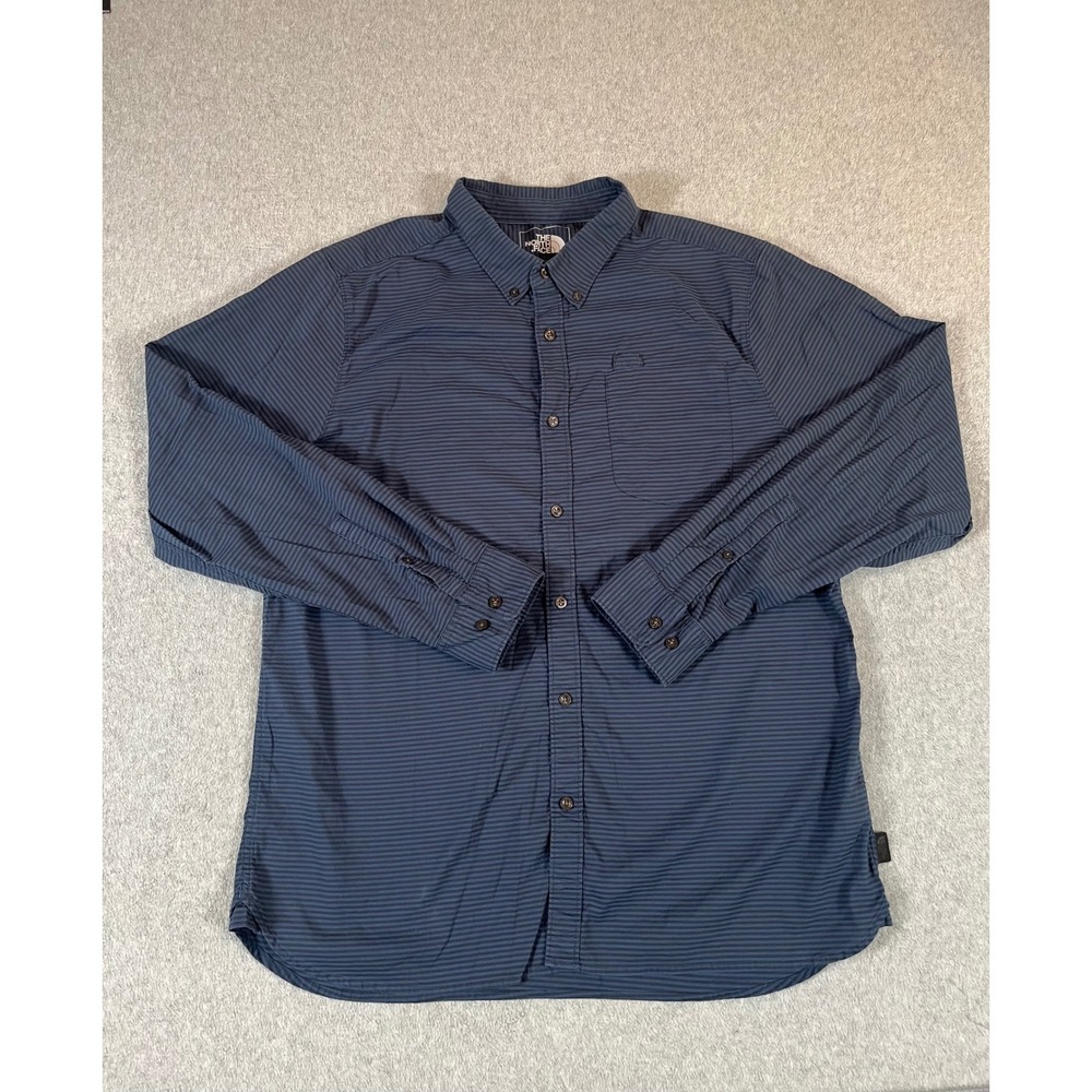The North Face Mens XL Navy Blue Striped Long Sleeve Button Down Shirt Outdoor